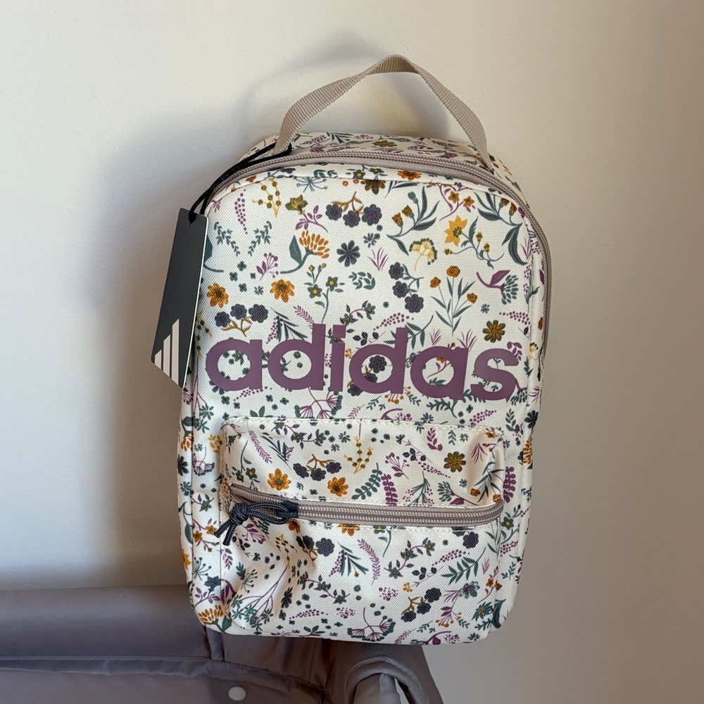 adidas Cream Floral Mini Kids Handbag with Mauve Logo